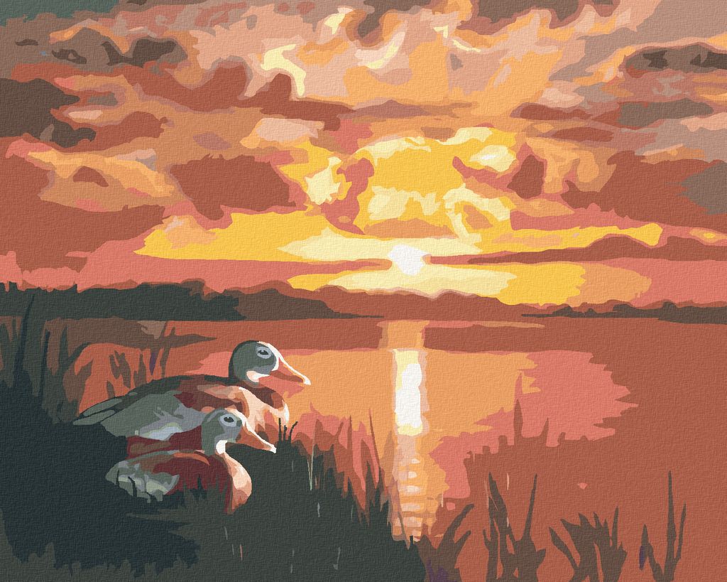 Zuty - Malen nach Zahlen - ENTEN UND SONNENUNTERGANG (D. RUSTY RUST), 40x50 cm, mit Keilrahmen (bereits gespannt)