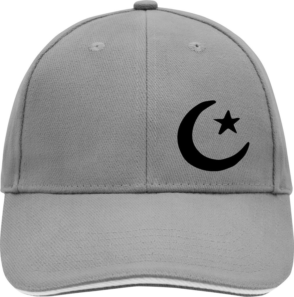 Huuraa Cappy Mütze Halbmond und Stern Islam Dark Grey/White Baumwolle 6-Panel Kappe Geschenkidee