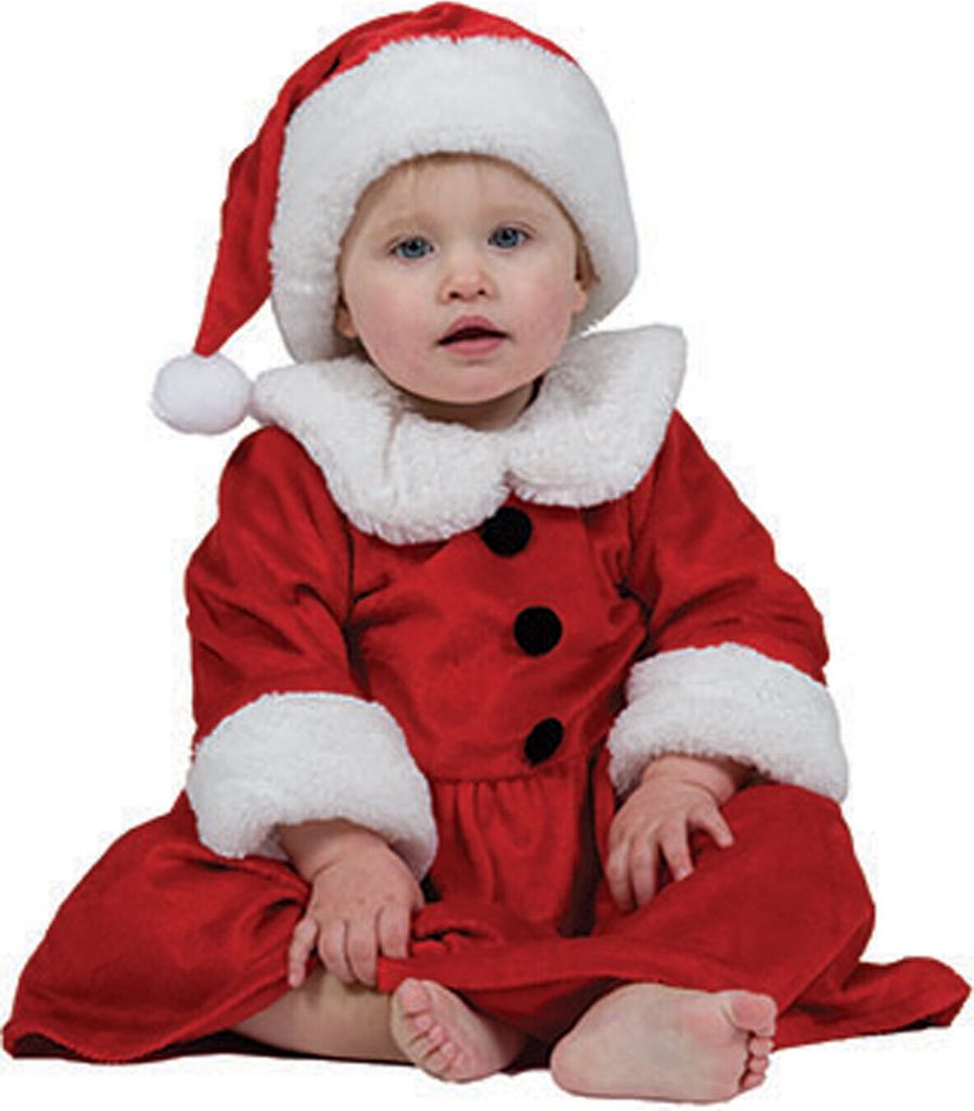 Weihnachtsmann Kinderkostüm für Mädchen | Kleid mit Nikolausmütze Größe: 98