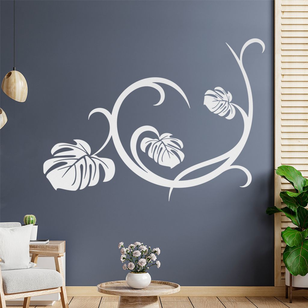 Blätter - Linien Wandtattoo in 6 Größen - Wandaufkleber Wall Sticker - Dekoration, Küche, Wohnzimmer, Schlafzimmer, Badezimmer