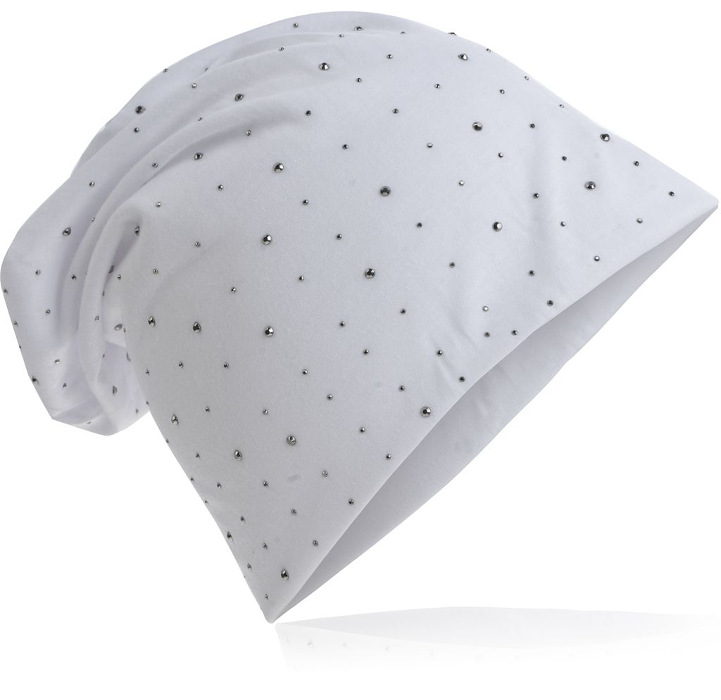 Beanie Muetze Strass Nieten Weiss Produktbild 