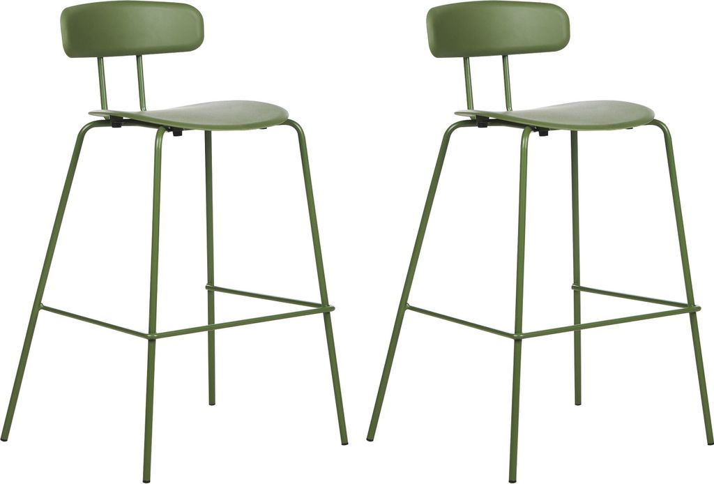 BELIANI Barstuhl 2er Set Olivgrün Kunststoff und Metall mit Lehne Fußstützen Modernes Design Sitzmöbel Wohnzommer Küche Bar Wohnküche Ausstat...