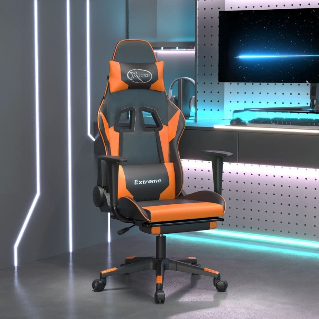 2024 Moderne Bürostühle Gaming-Stuhl mit Fußstütze Schwarz und Orange Kunstleder 141737