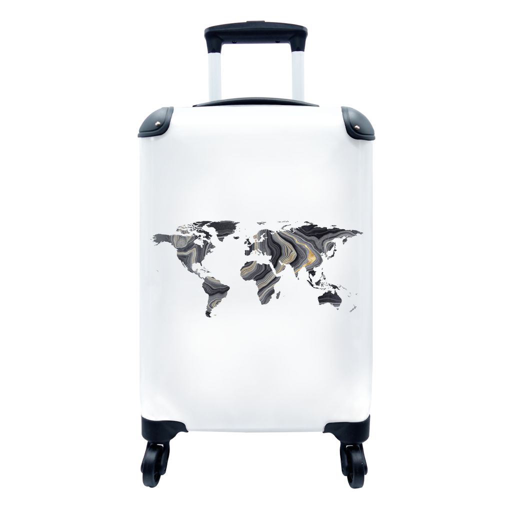 MuchoWow Koffer Handgepäck Trolley Rollkoffer Kleine Reisekoffer mit 4 Rollen - Weltkarte - Farbe - Gold - Cabin Size < 55x40x23 cm & 55x40x20 c...