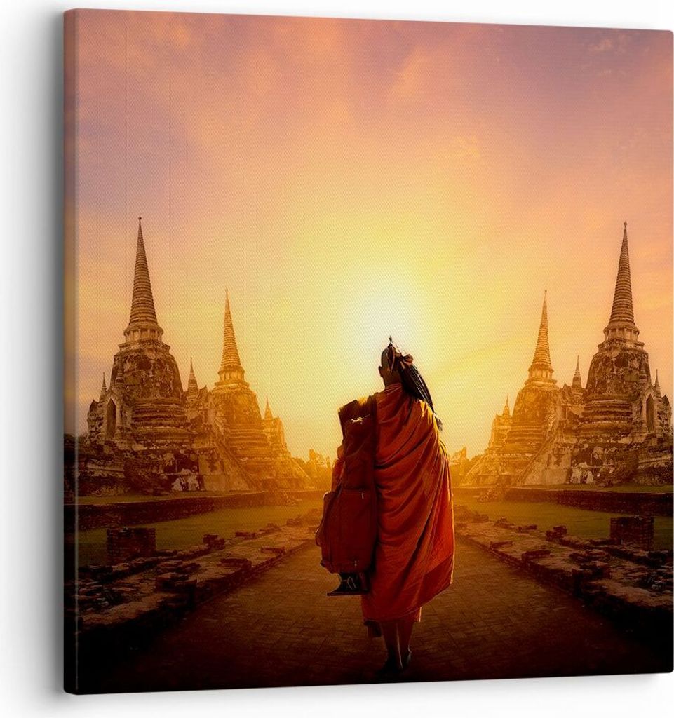 Bild auf Leinwand - Leinwandbild - Tempel Mönch - 30x30cm - Wand Bild - Wanddeko - Wandbilder - Leinwanddruck - Bilder - Kunstdruck - Wanddekorati...