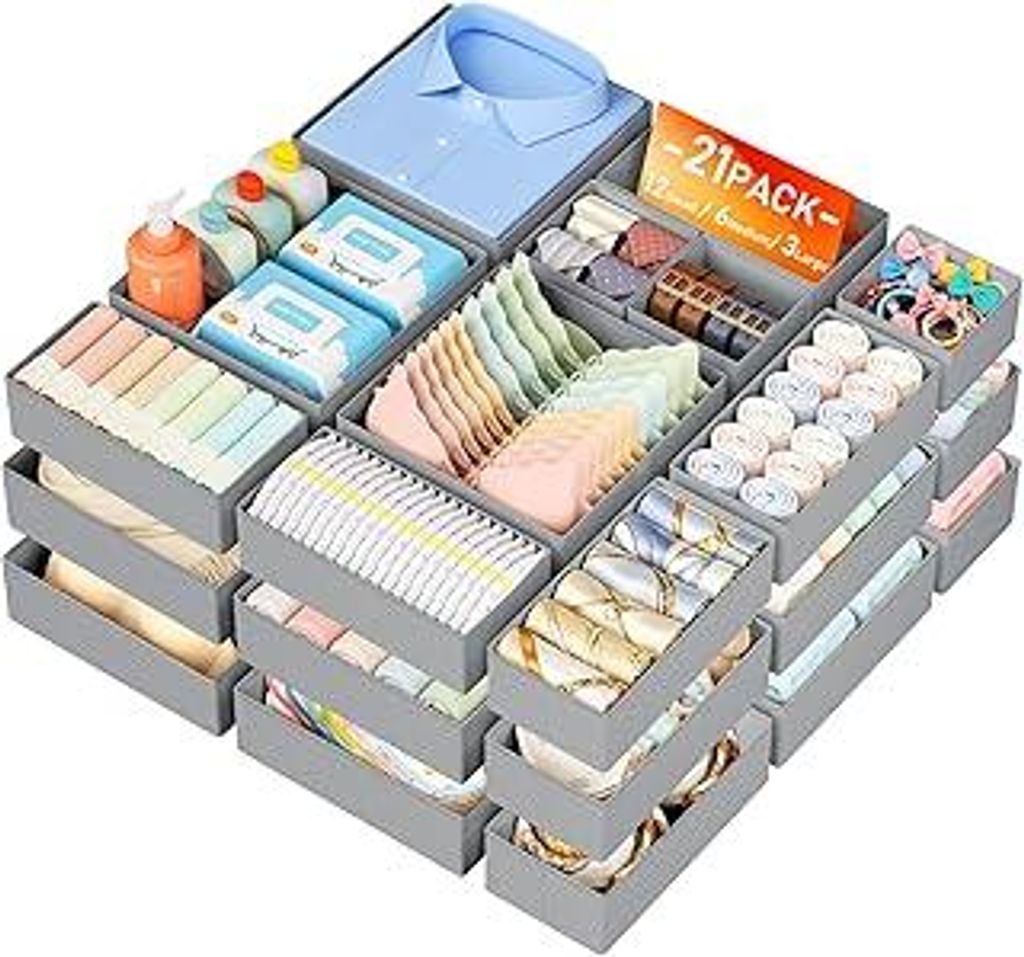 DIMJ Schubladen Ordnungssystem Schubladen Organizer - 21er Set Faltbare Aufbewahrungsbox Stoff, Unterwäsche Organizer Kleiderschrank für Babyklei...