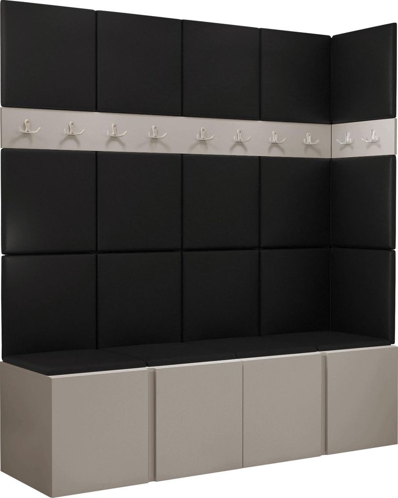 MIRJAN24 Garderoben-Set Orion II, Garderobe mit Sitzbank mit 19 x Wandpanel 42x42 (Farbe: Cashmere, Soft 011)