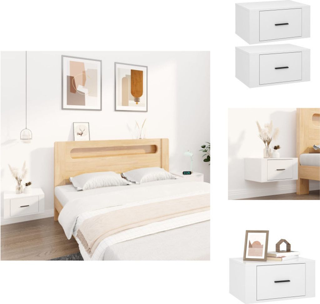 vidaXL Wand-Nachttische 2 Stk. Hochglanz-Weiß 50x36x25 cm - Nachttische