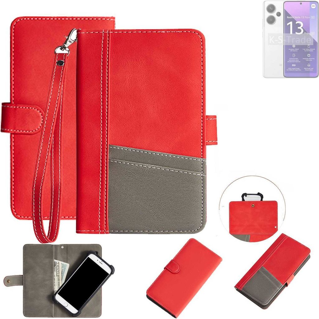 K-S-Trade Handy Schutzhülle für Xiaomi Redmi Note 13 Pro + 5G Hülle Portemonnee Brieftasche Klapphülle Kartenfächer Flip Wallet Case Etui