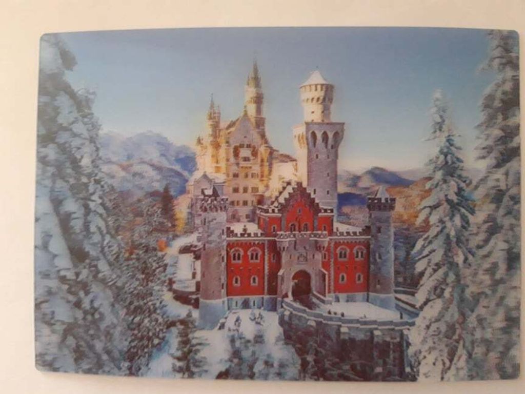 3 D Ansichtskarte Schloß Neuschwanstein im Winter, Postkarte Wackelkarte Hologrammkarte, Bayern