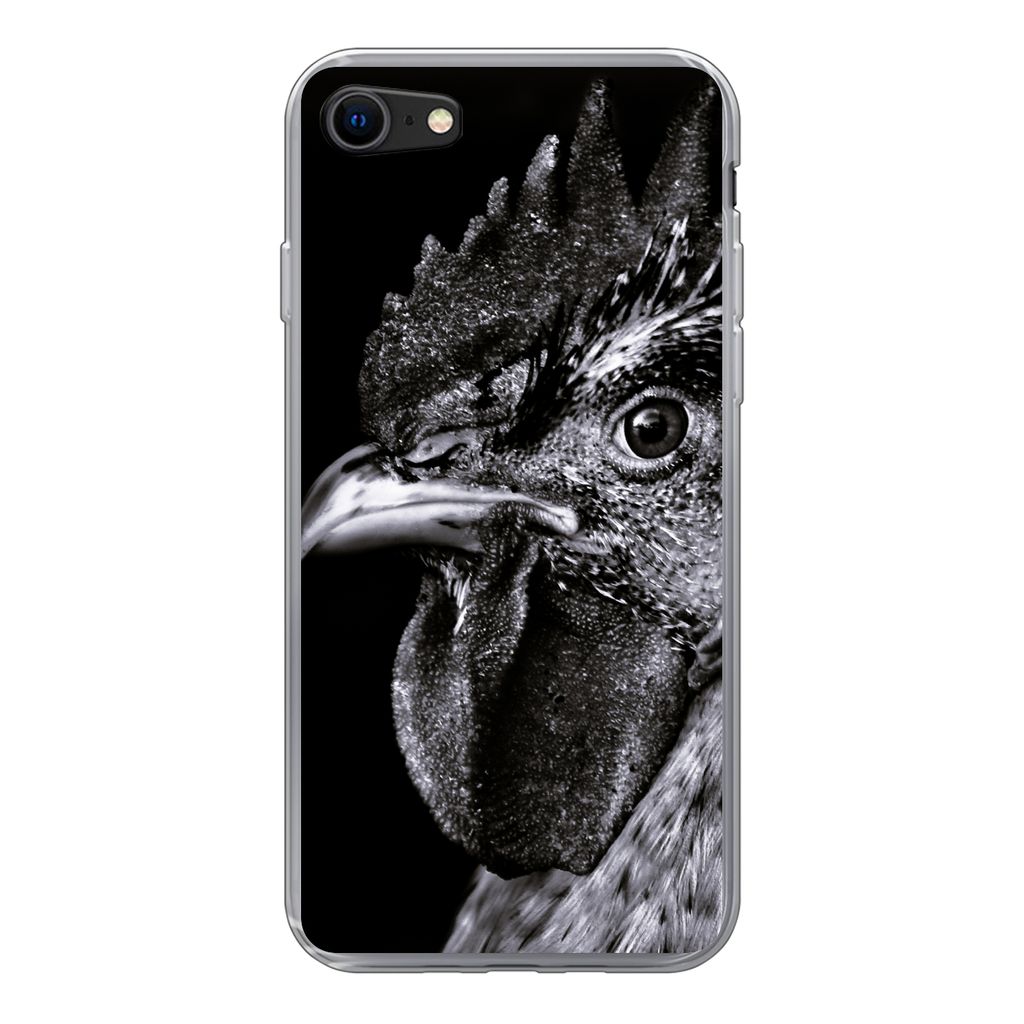 MuchoWow Handyhülle Schutzhülle Hülle für iPhone SE 2022 Hahn - Vogel - Schwarz - Weiß Silikon Softcase Handy Hülle - Schutzhülle