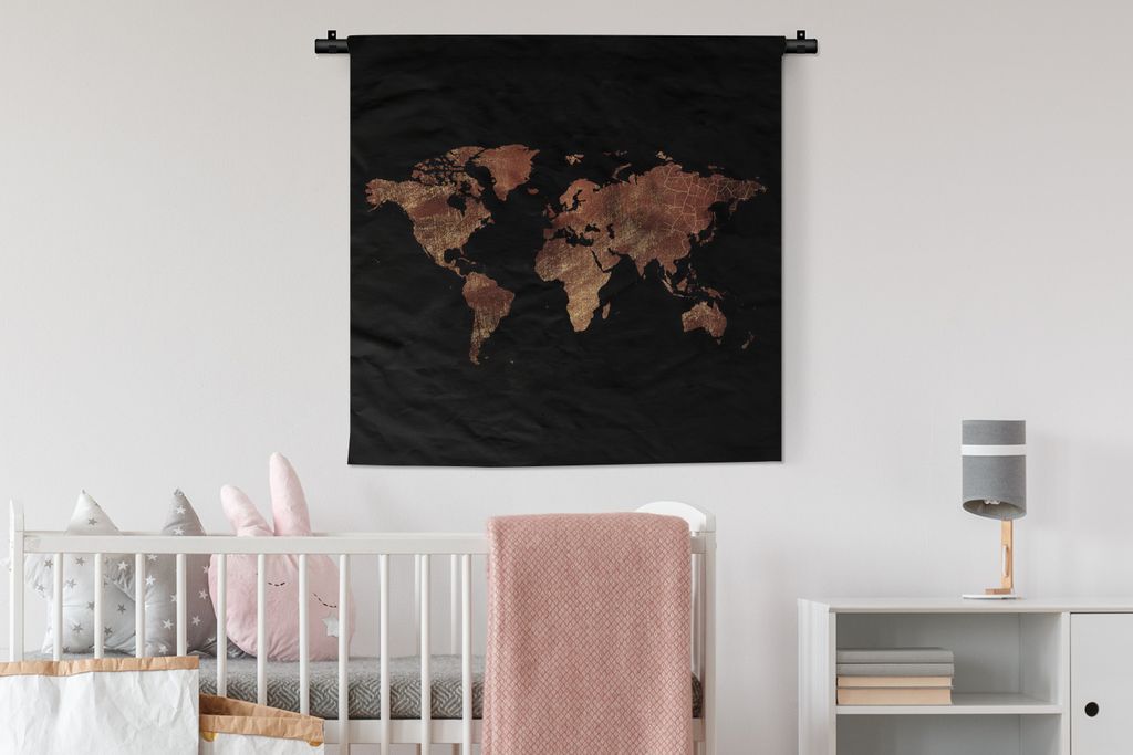 MuchoWow Wandteppich Wandbehang Weltkarte - Vintage - Braun 90x90 cm Tapisserie Dekoration Wandtuch - Wandaufhänger