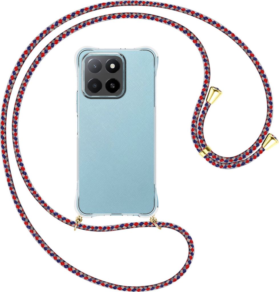 Handykette Backcover-Schutzhülle mit Band (Metall goldfarben) für Honor X5B 4G - silber/blau/rot