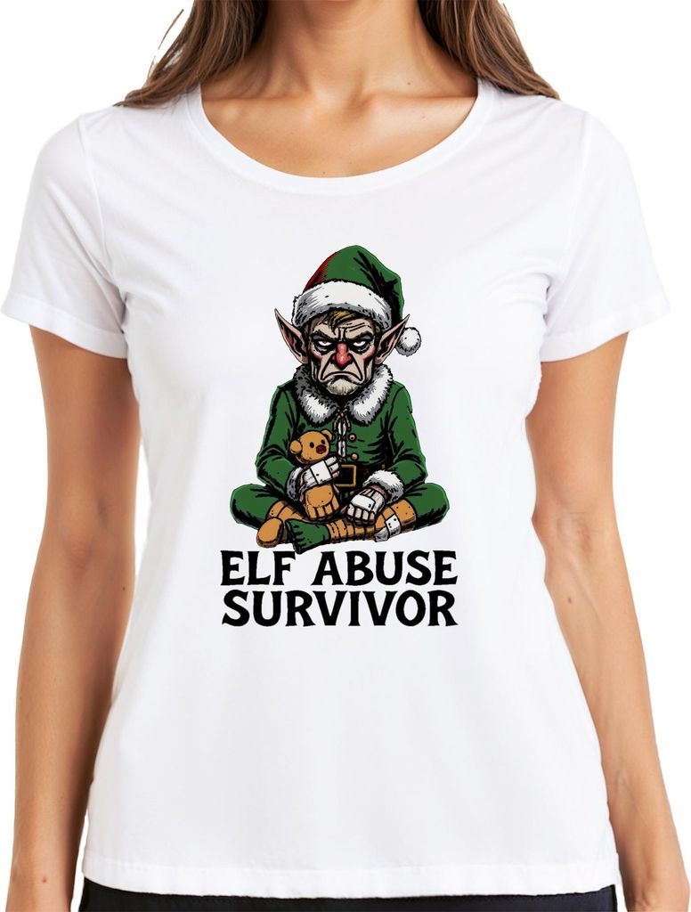 Elf Abuse Survivor böser Weihnachtself düster Geschenk Damen T-Shirt, Weiß, 3XL