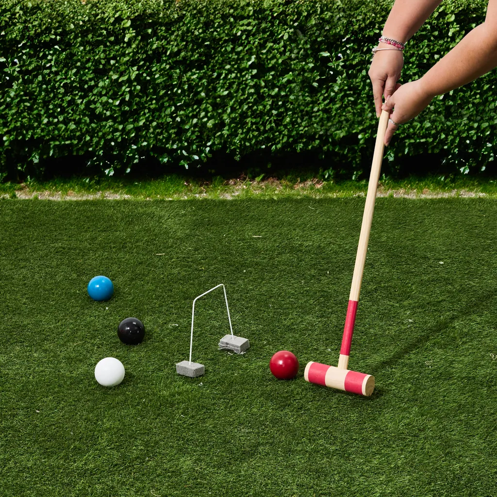 Jeu de Croquet Extérieur en Bois Massif avec Finition Vernie Premium