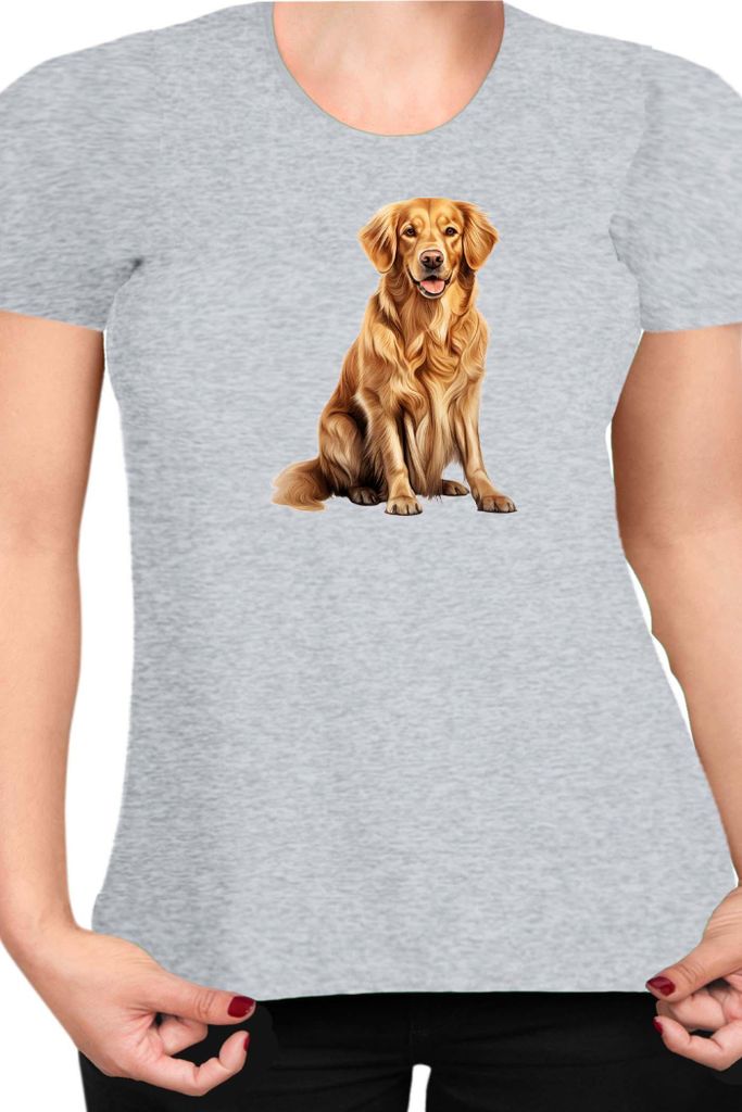 Damen T-Shirt Dogs Breeds Golden Retriever Dog Breed 008, Lady XL / Grau