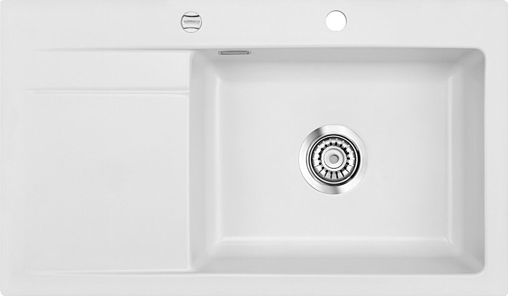 Spüle KeraDomo STEMA 86 SL in SATIN Becken rechts mit Excenterbedienung / Systemceram