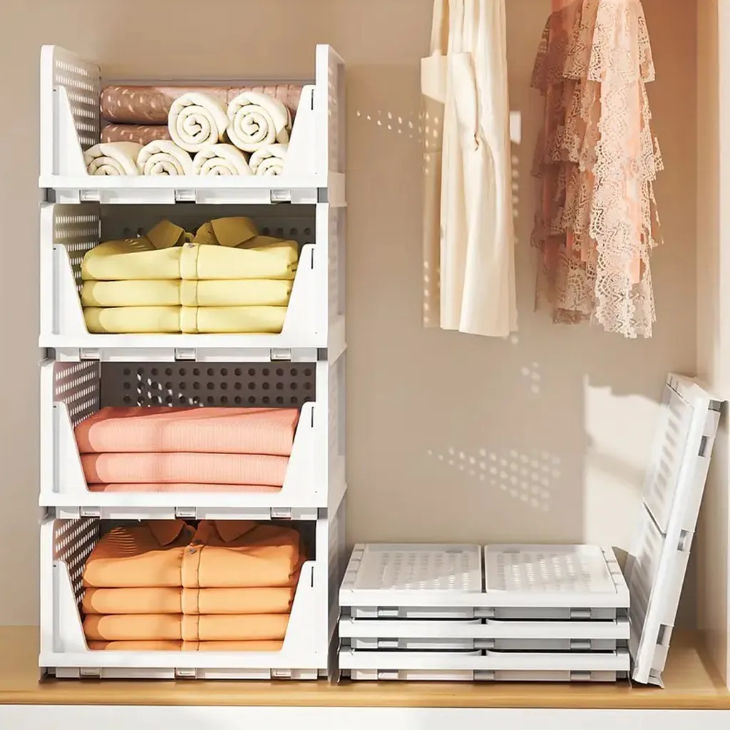 Lot de 4 boîtes de rangement pliables en tissu pour vêtements et jouets
