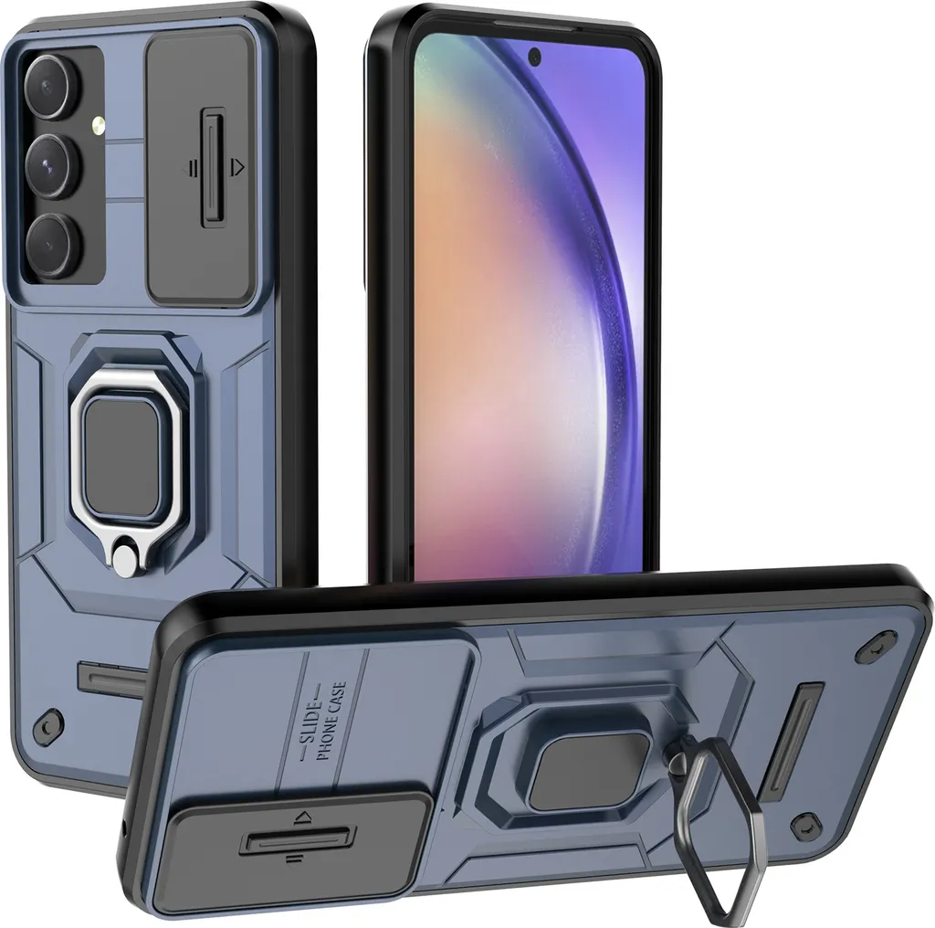Custodia Samsung Galaxy A55 5G Blu con Protezione Fotocamera e Anello