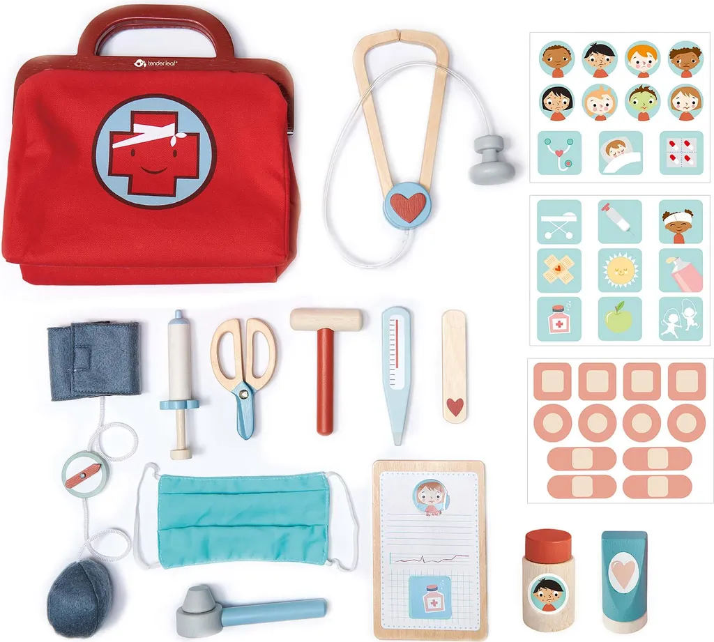 Jouet d'imitation kit de docteur enfant en bois naturel - Mallette de soin