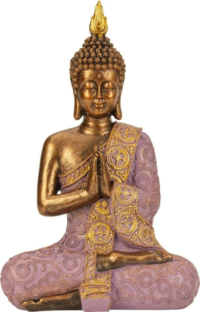 Buddha Figur 29cm lila gold meditierend Dekofigur Produktbild 