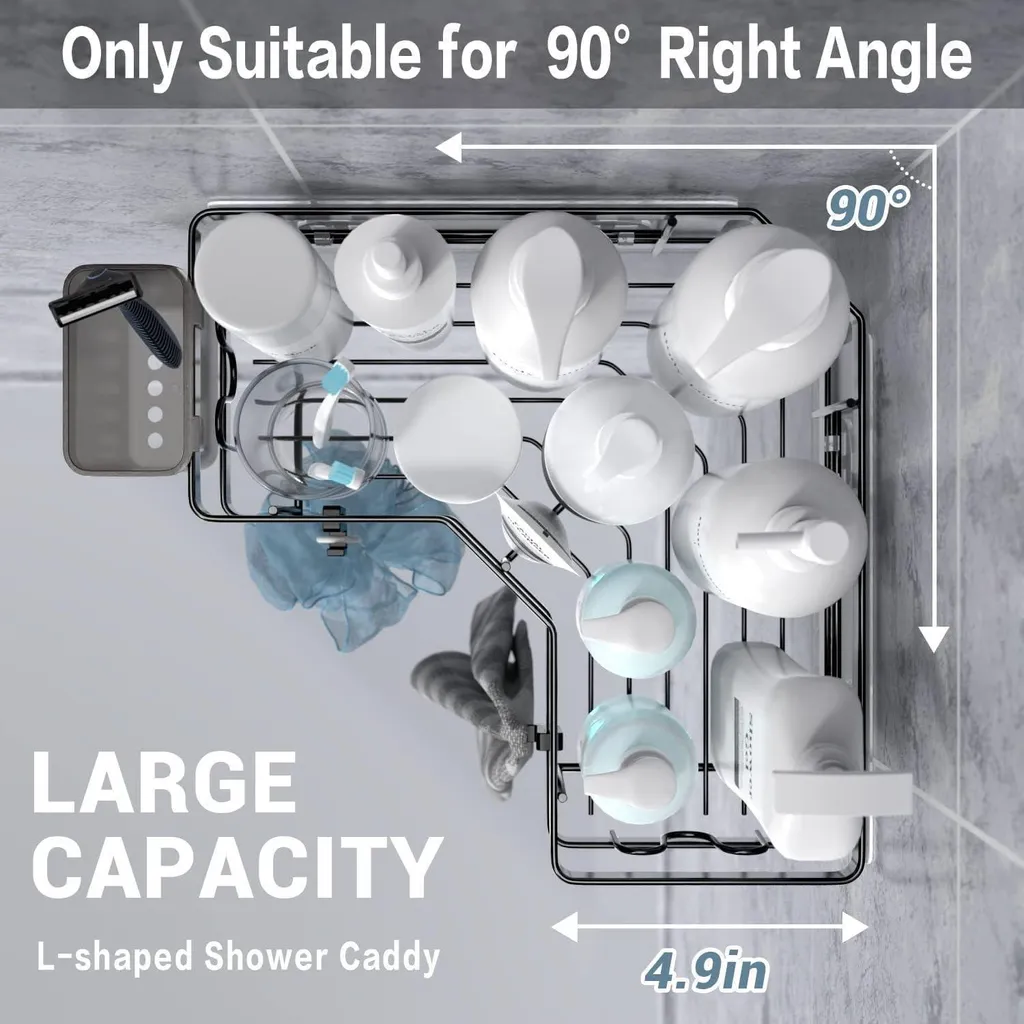 Étagère de Douche d'Angle en Acier Inoxydable Noir Mat sans Perçage - 2