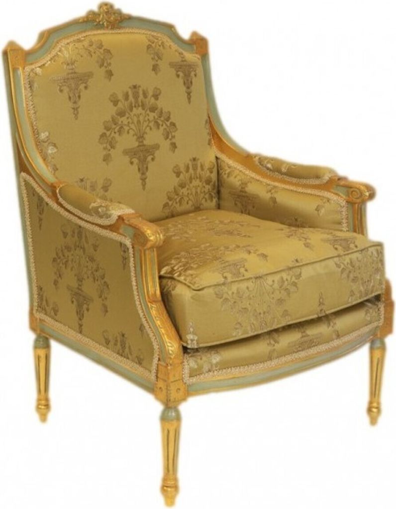 Casa Padrino Barock Lounge Thron Sessel Empire Gold Muster - Ohren Sessel - Ohrensessel Tron Stuhl