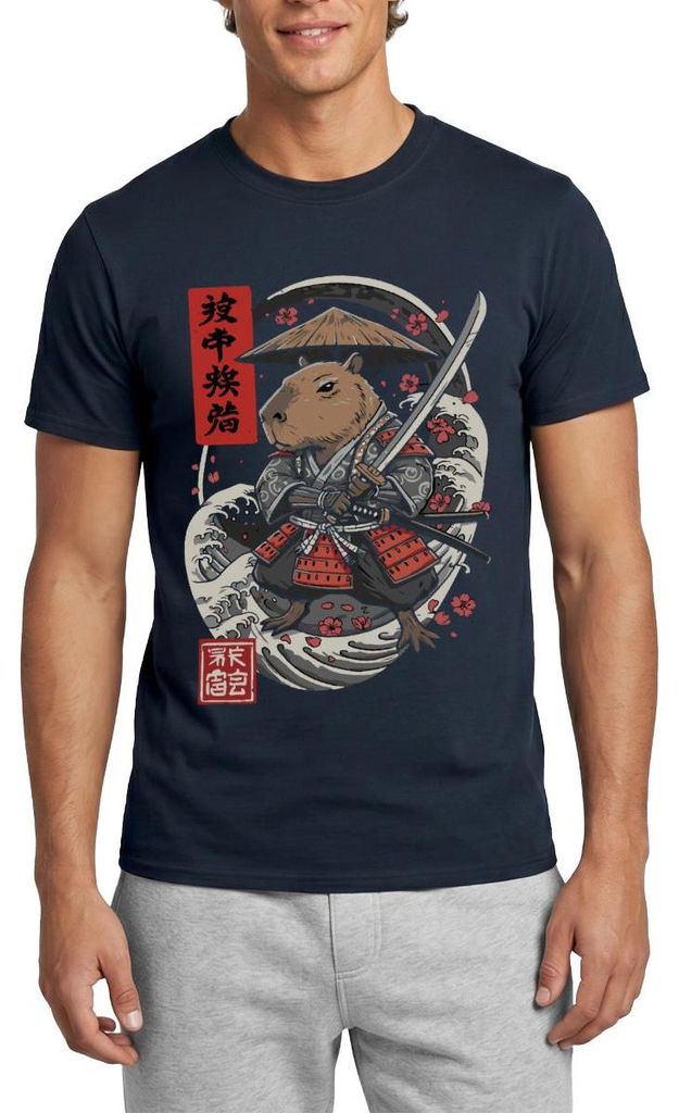 Spreadshirt Samurai Capybara | Japanischer Stil Männer T-Shirt, S, Navy
