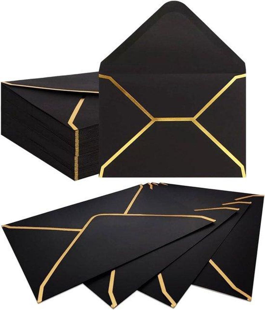 Luxus Papier Umschläge - Pack von 50 - 13,5 x 18,5 cm - Elegante Einladungskarten - Schwarz - Ideal für Hochzeiten - Geburtstage - Feiern - Absch...
