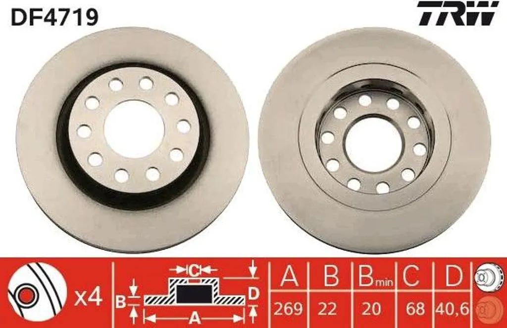 Disque de frein arrière TRW DF4719 OE 4Z7615601 pour Audi A6 4B Allroad