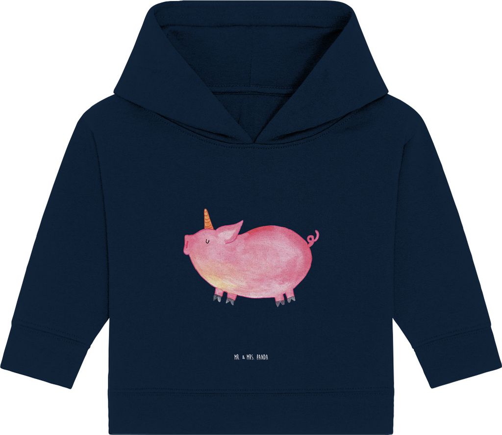 Mr. & Mrs. Panda Organic Baby Hoodie Einhorn Schwein 24. - 36. Monat - French Navy - Geschenk, Funny, Kapuzenshirt, Spruch, Einhörner, Unicorn, Ka...