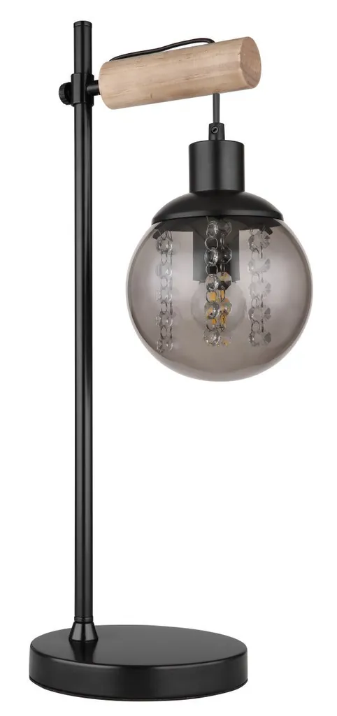 Globo Lighting Lampe de Table Industrielle Bois et Verre Fumé E27 55cm