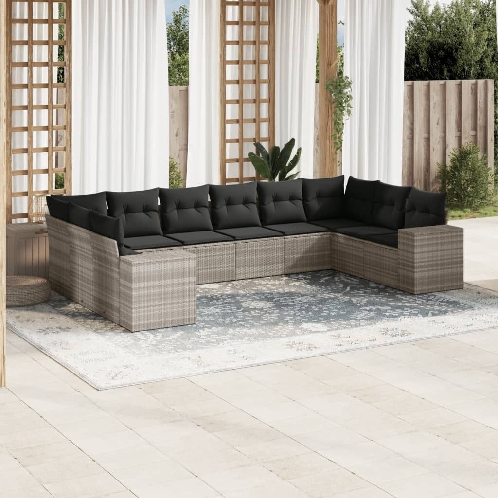 Maison Exclusive - 10-tlg. Garten-Sofagarnitur mit Kissen Hellgrau Poly Rattan