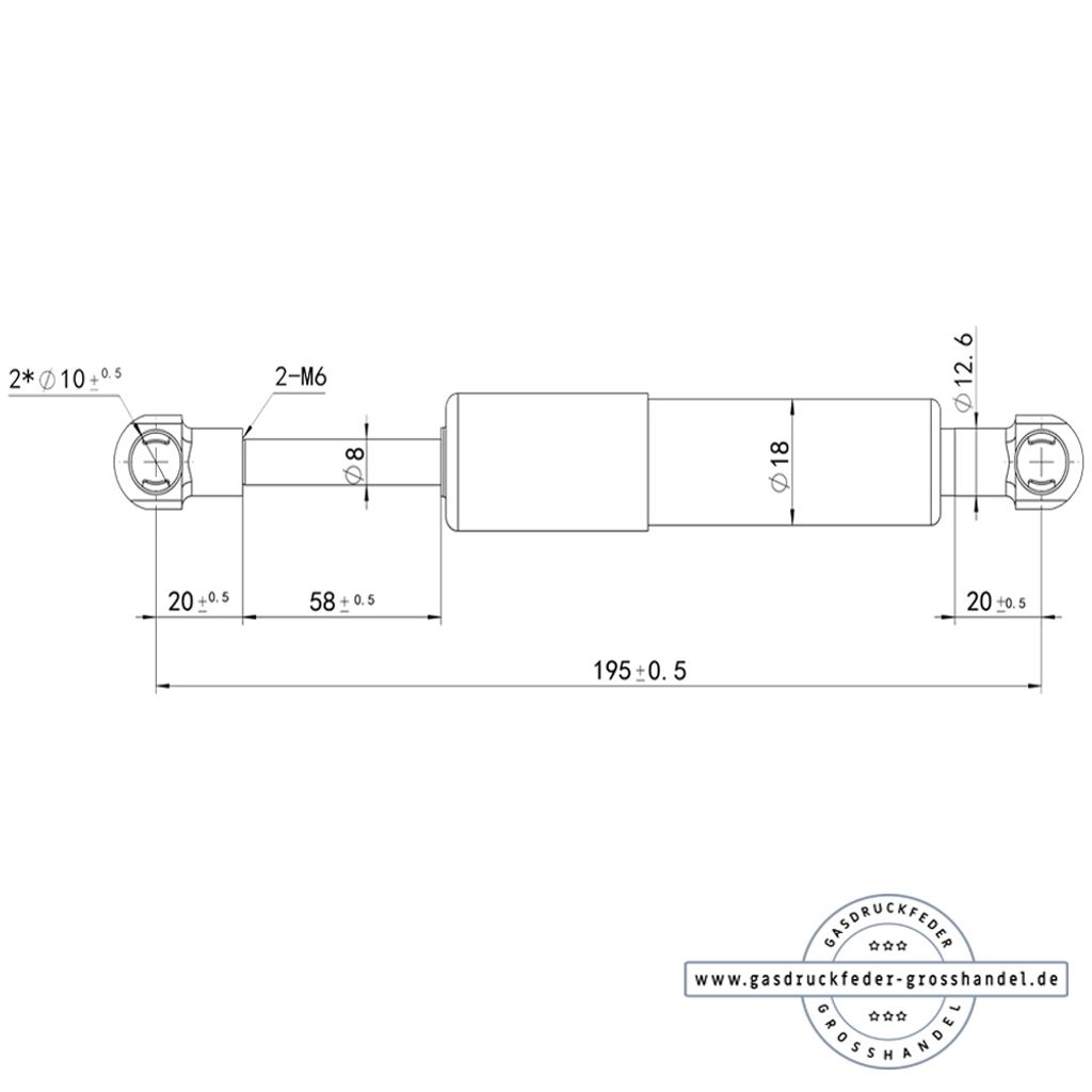 Gasdruckfeder Ersatz Liftomat mit Beschlag 195-58-250N
