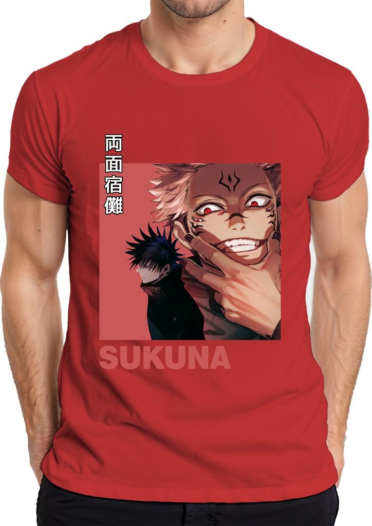 Jujutsu Kaisen Sukuna 両面宿儺 Anime Ästhetik Fluch Bösewicht Geschenk Herren T-Shirt, Rot, 3XL