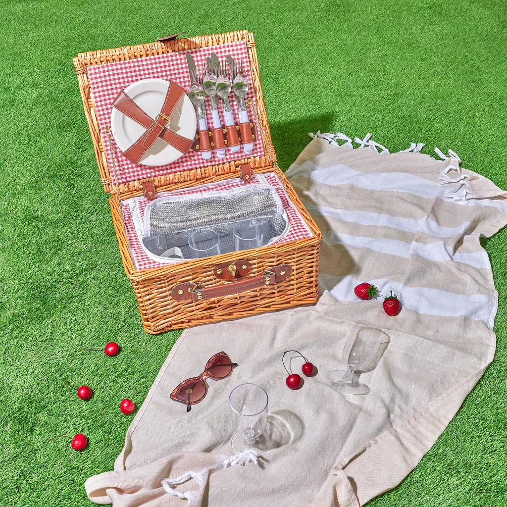 Panier de Pique-nique 4 Personnes Complet avec Vaisselle et Couverture