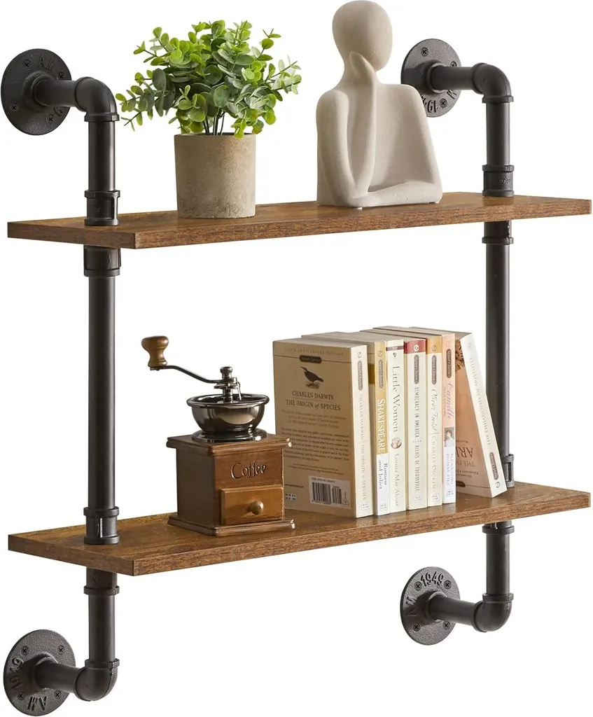 Étagère à livres murale style loft avec deux planches en bois brut