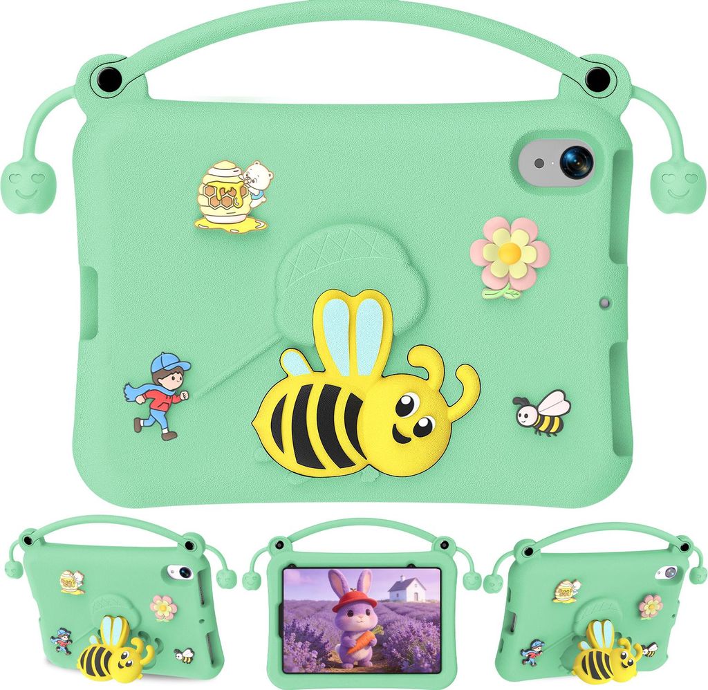 Kinder Hülle für iPad 2025/2022 11th Gen 11" (A16)/10th Gen 10,9" Leicht Stoßfeste Kindgerechtes Schutzhülle mit Griff, Biene Ständer Grün