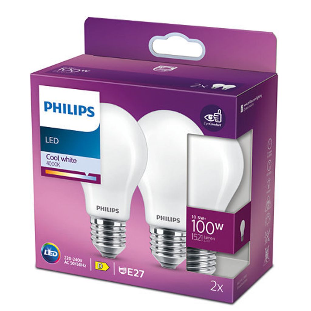 Philips Matná žárovka s tradičním vzhledem 100 W, A60 2× Obrázek produktu 