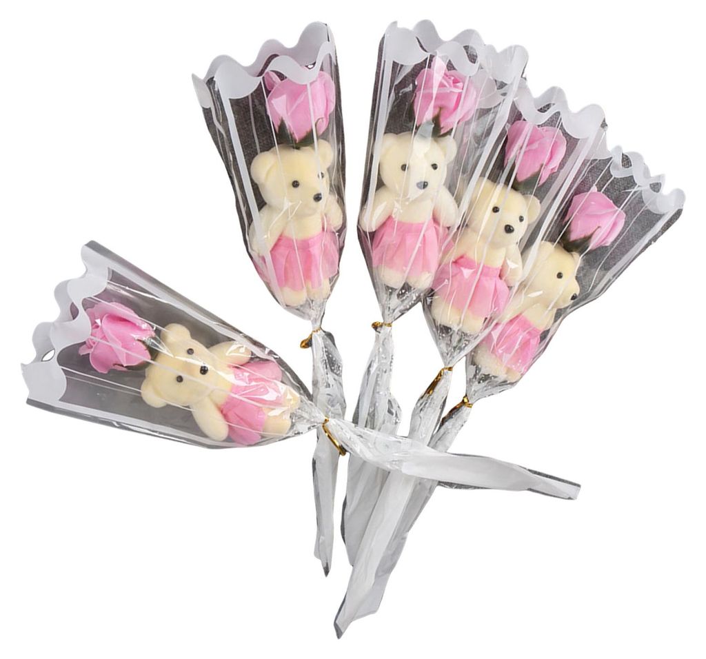Rosenstrauß zum Valentinstag mit Bär, einzelne Seifenblume mit Plüschbär, künstlicher Rosenstrauß, Geschenk für Hochzeiten und Jubiläen