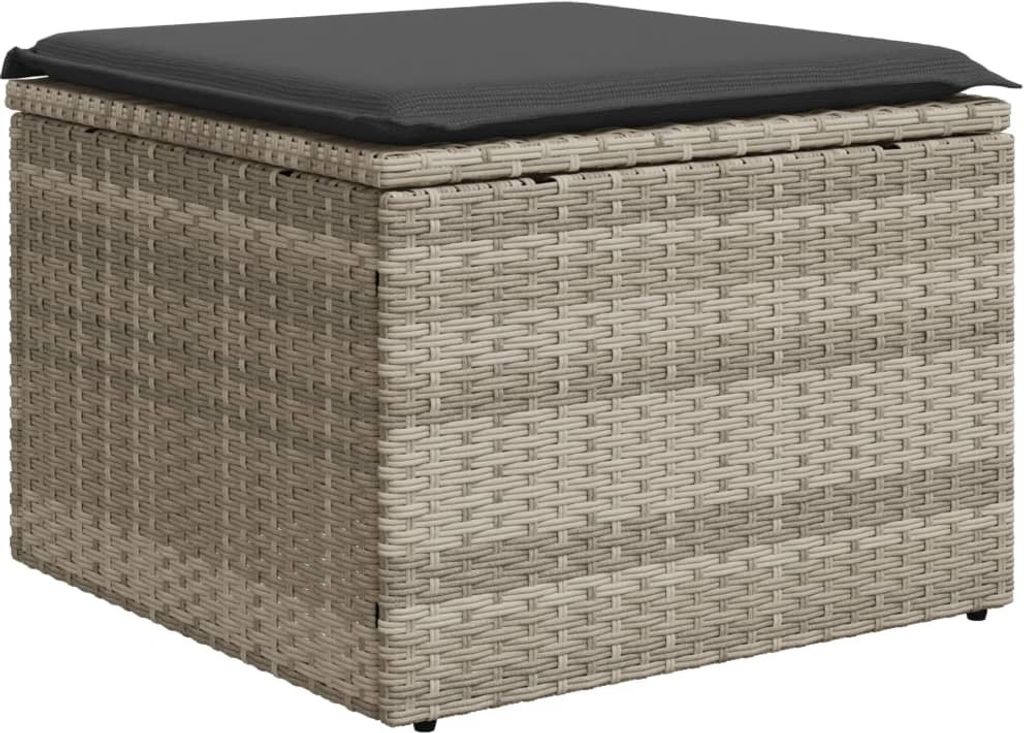 Gartenhocker mit Kissen Hellgrau 55x55x37 cm Poly Rattan