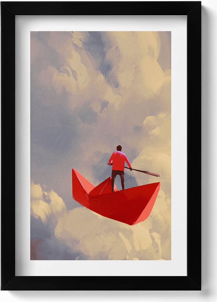 Reisen auf Papierschiffen– Wandbild mit Rahmen – Gerahmtes Bild – Wanddekoration – 20x30 cm – Schwarz