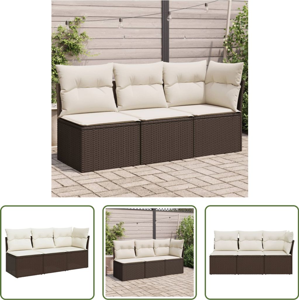 The Living Store Gartensofa mit Kissen 3-Sitzer Braun Poly Rattan