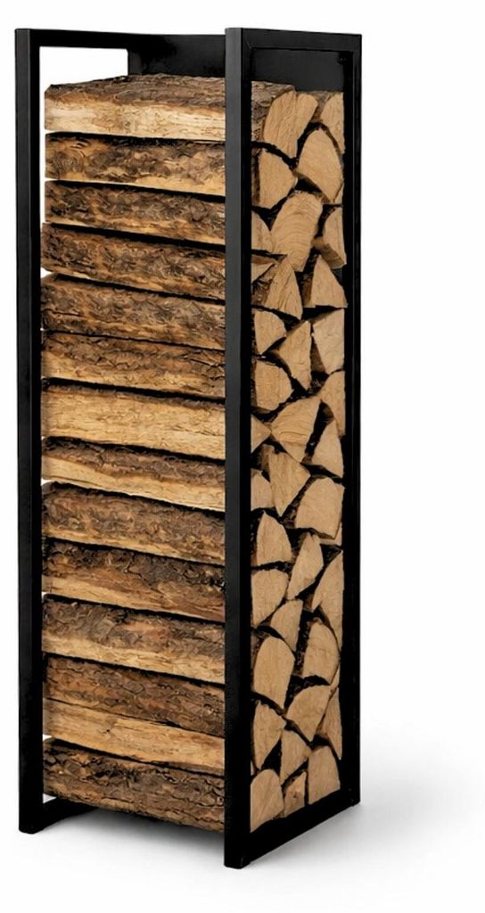 Kaminholzregal PHOENIX mit Rückwand für Wandmontage | für innen & außen | HxBxT 92x41x31cm | Metall | Schwarz | Holzständer Holzhalter Kaminho...