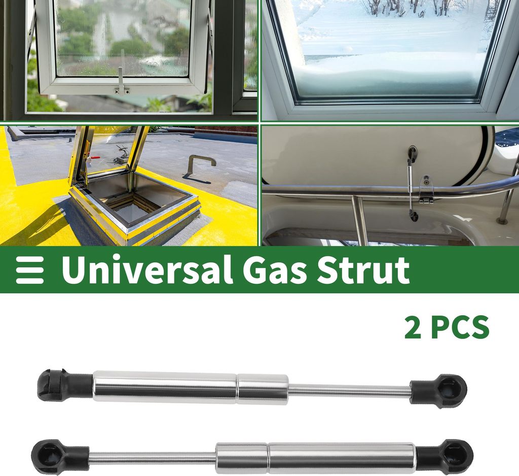Universelle Edelstahl-Aufzugstützen Kunststoff-Endbefestigung Gasfeder 7,5 Zoll/190 mm 35 lb/160N/16 kg Edelstahl Silberton 2 Stück