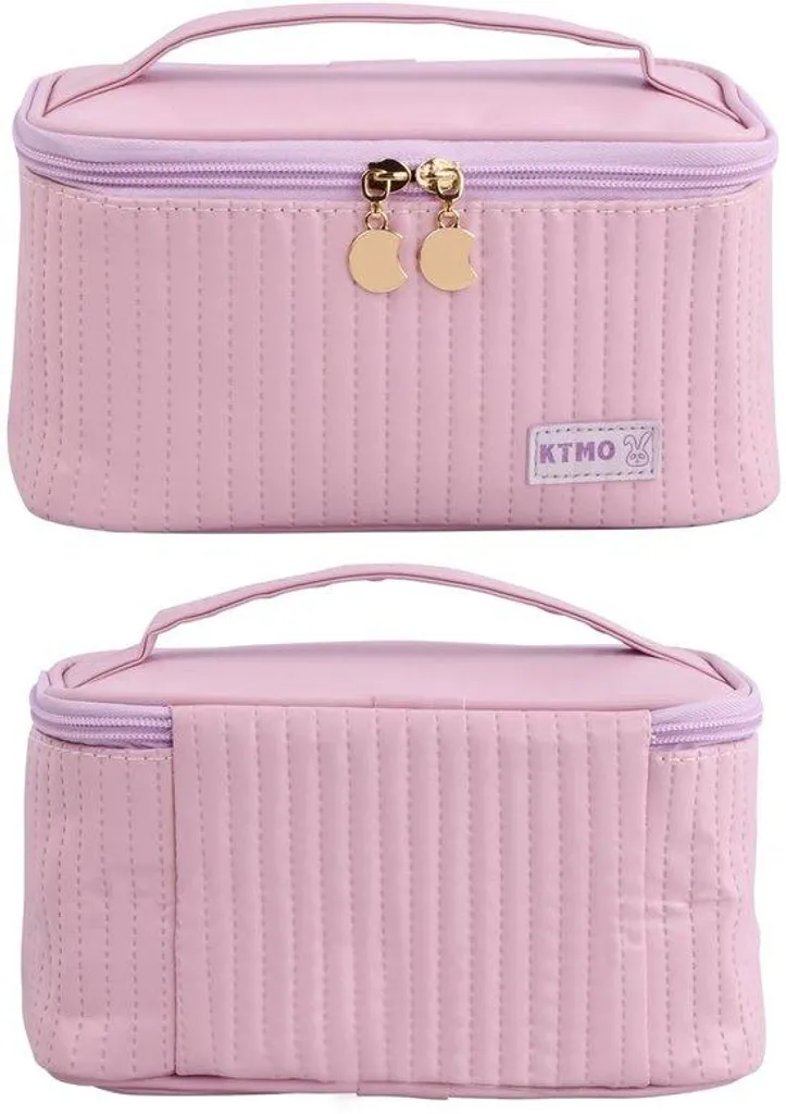 Trousse de maquillage imperméable en cuir PU avec fermeture zippée Gold