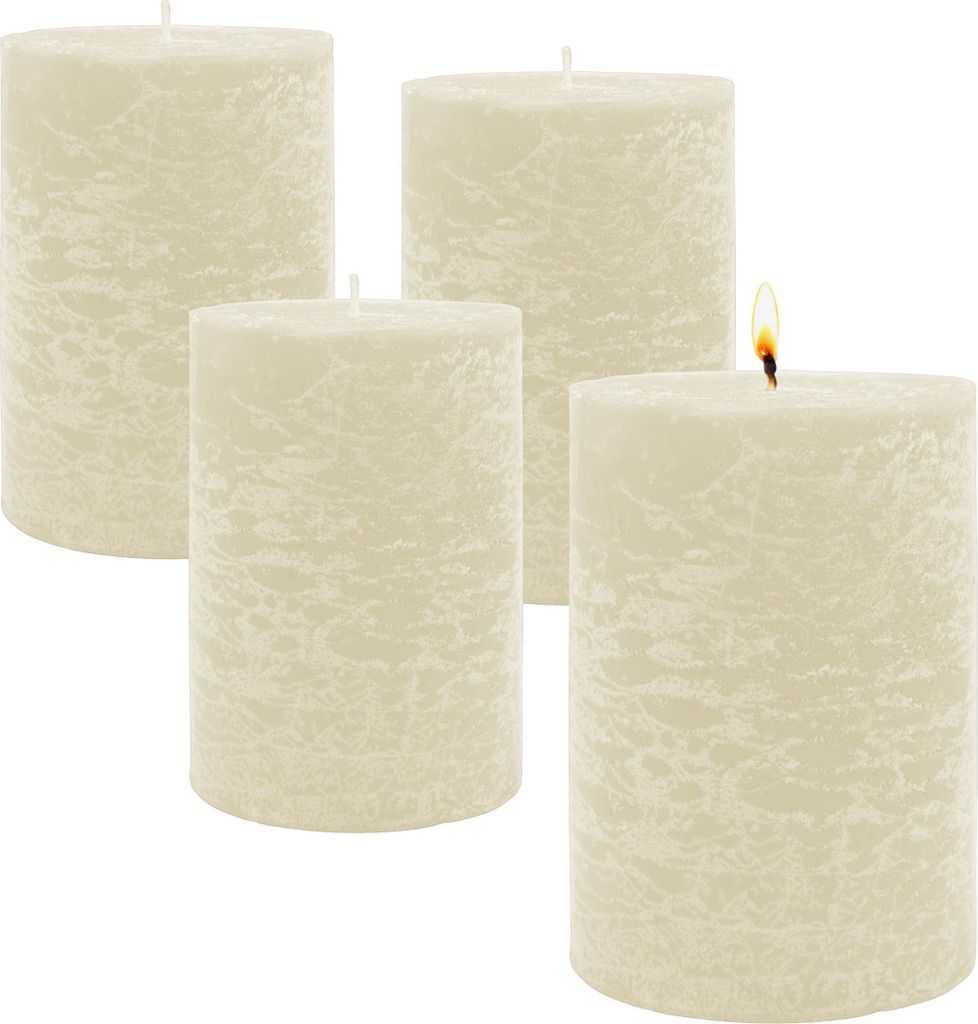 Echtwachs rustikal Stumpenkerzen 10 x 7 cm champagner - 4er Set - Advents Kerzen unparfümiert ca. 30 Stunden brenndauer