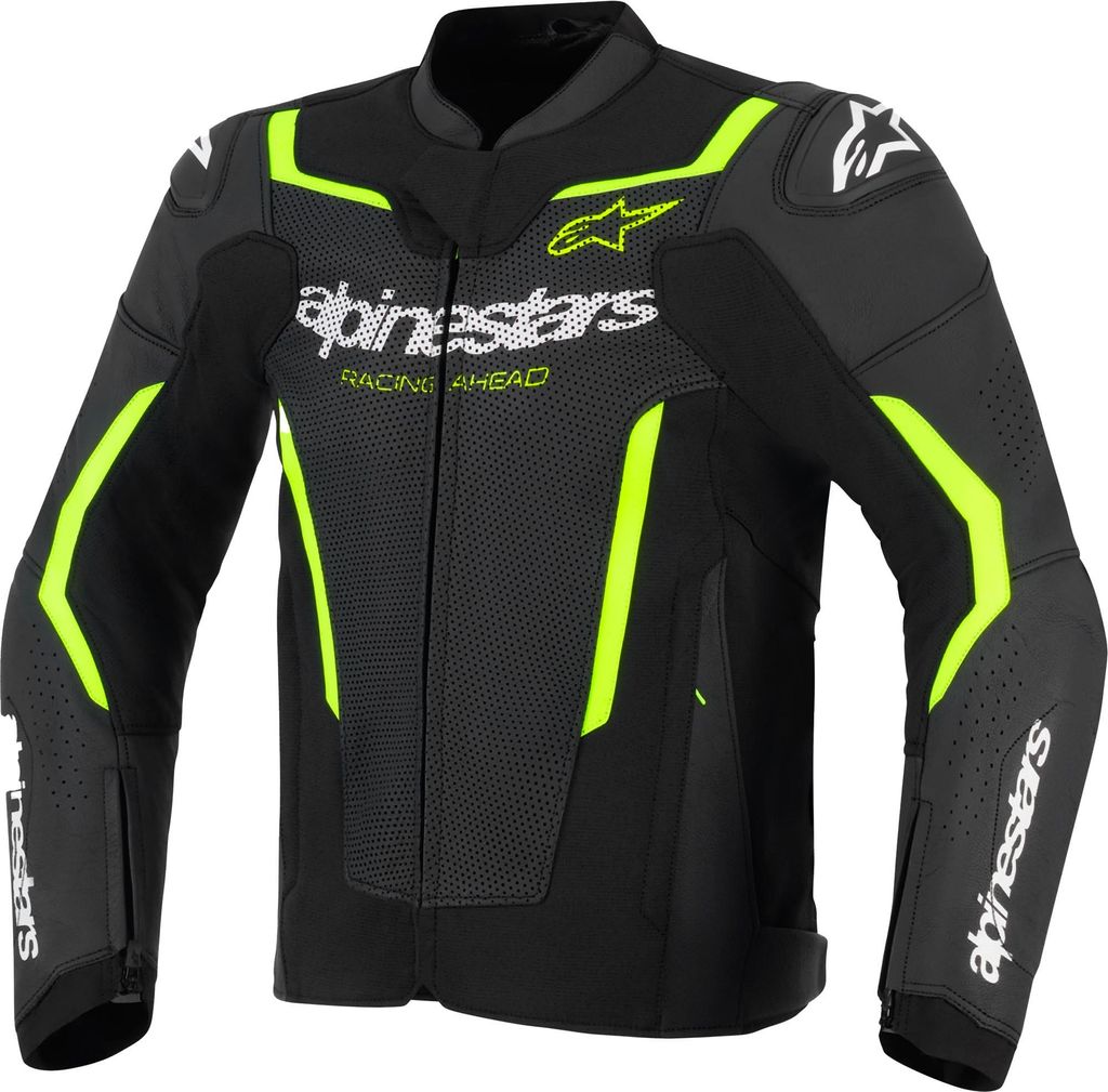 Alpinestars GP Force V2 Air Motorrad Lederjacke, schwarz/neon-gelb, 48
