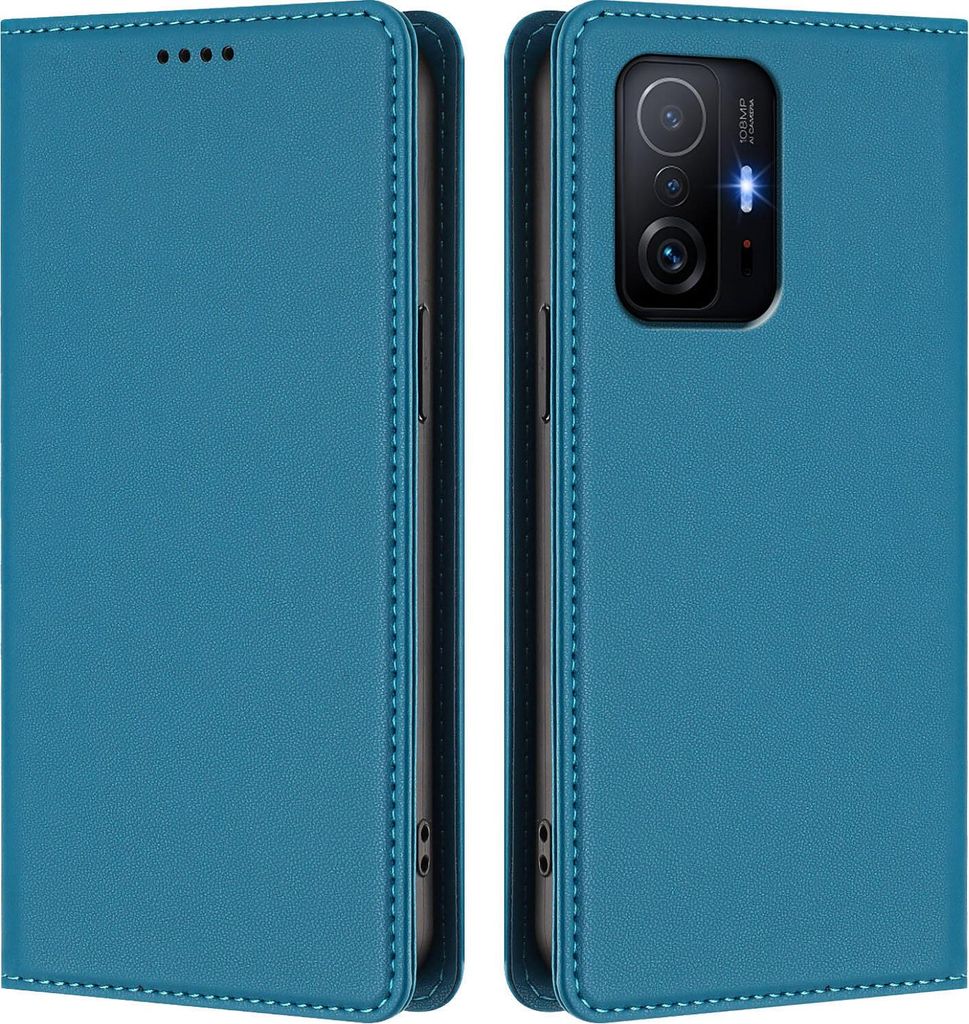 Handyhülle für Xiaomi 11T /Xiaomi 11T Pro, Kunstleder Klapphülle Stoßfeste Magnetische Hülle mit Ständer Blau