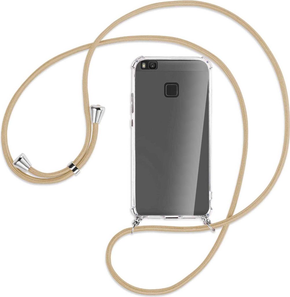 Handykette Backcover-Schutzhülle mit Band (Metall silberfarben) für Huawei P9 lite / G9 Lite - caramel